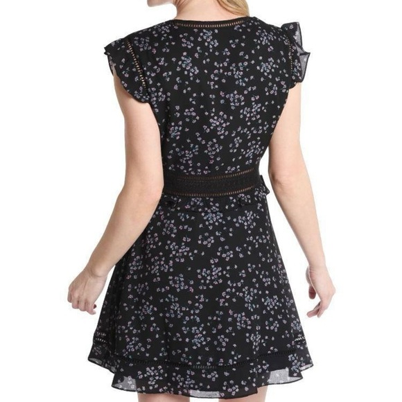 Cupcakes & Cashmere| Ruffled Black Lace Floral Chiffon Mini Dress Sz 0 - Picture 7 of 7